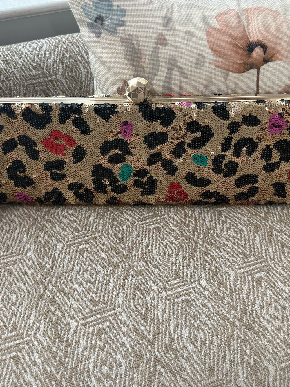 Sequin Leopard Print Clutch in Tan with Multicolor Accents Kate Spade
